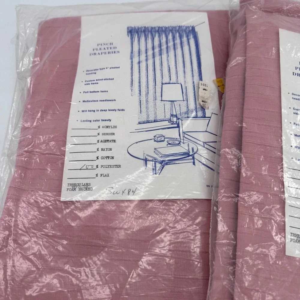 Vintage Pinch Pleated Draperies Set 2 Panels Pink 84